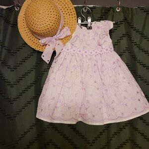PERFECT FOR EASTER🐣Purple Floral Kids Casual Dress and matching straw hat.